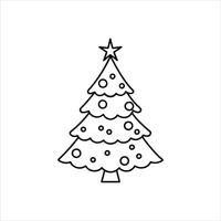 Black and White Christmas Tree Outline with Festive Lights vector