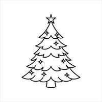 hristmas Tree Outline in Black and White - Festive Lights Design vector