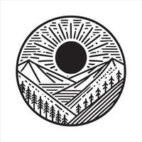 Circle Geometric mountain scene illustration in black and white vector