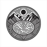 Geometric mountain Outline illustration in black and white vector