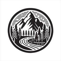 Geometric mountain Outline illustration in black and white vector
