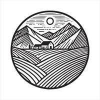 Circle Geometric mountain scene illustration in black and white vector