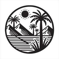 Geometric mountain scene With Sun illustration in black and white vector