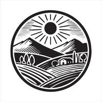 Geometric Mountain ClipArt Design - Geometric mountain scene illustration in black and white vector