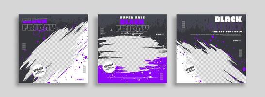 Black friday banner template set with grunge paint effect vector
