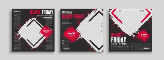 Black friday banner template set with grunge design vector