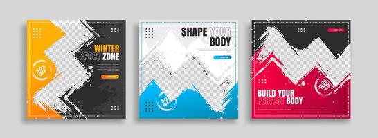 Three banners with different colors and shapes vector