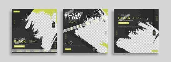 Black friday banner design set with grunge brush strokes vector