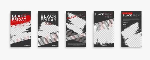 Black friday banner design set with red and black stripes vector