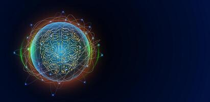 Artificial intelligence brain concept. Head robot AI with circuit board hi tech quantum technology. editable vector