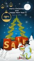 Special offer Sale inscription in the form of large packages standing in a snowy clearing A snake wraps around a snowman vector