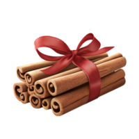 Elegant bundle of cinnamon sticks with a red ribbon isolated png