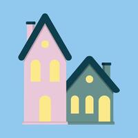 Simple Home Or Residence Facade With Windows And Warm Light vector
