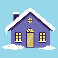 Home Or Residence With Warm Light And Snow In Winter Christmas Season vector
