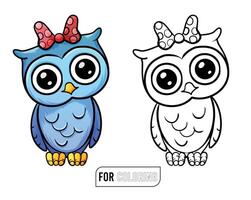 A simple and cute illustration of an owl wearing a bowtie. The owl has large, round eyes and a friendly expression. This design is perfect for coloring books or children's activities. vector