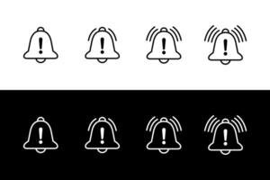 Bell with exclamation mark icon set collection. Warning notification outline sign symbol vector