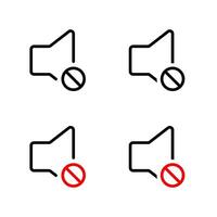 Mute speaker icon set in line style. Volume off, no sound outline sign symbol vector