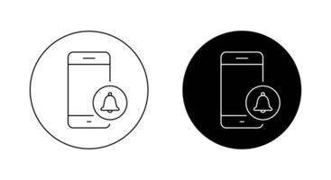 Mobile phone with bell icon on black circle. Cellphone notification sign symbol vector