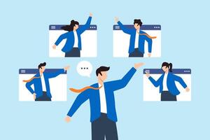 Flat illustration of business people collaborate virtually working with third party vendor achieve success client colleague supplier provider partner vector