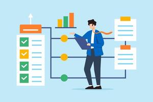 Flat illustration of operation manager review business checklist flowchart vector