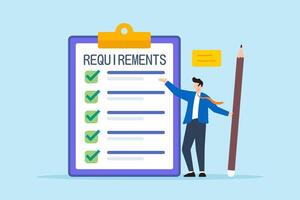 Flat illustration of product developer hold pencil confirm requirement checklist vector