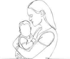 continue drawing line Mother and baby ,mothers day celebration background vector
