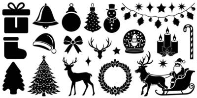 Set of Christmas design elements silhouette art bundle on a white background vector