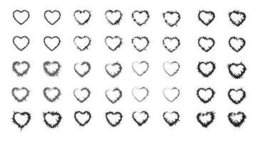 Variations of Distressed Heart Outlines with Rough Edges in Black and White For Designs vector