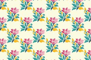 Vibrant Abstract Seamless Floral Pattern Showcasing Colorful Botanical Flowers and Lush Leaves Perfect for Fashion Fabric and Digital Print Applications vector