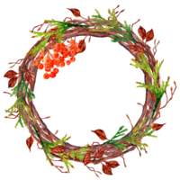 Round twig wreath with Tuya, ashberry and pear branches png