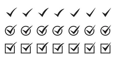 Check or tick icons set. set of correct mark, accept checkmark, tick box icons. vector