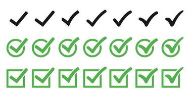 Check symbol isolated bundle. set of black check or tick icons mark. symbol, sign, yes, right, check box, correct mark, accept checkmark, tick box icons. vector
