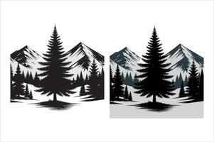 pine tree and hill art illustration vector