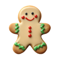 Gingerbread man cookie set . Classic holiday cookie with festive red and green icing accents on buttons and edges. Christmas gingerbread man top view . Gingerbread man cookie flat lay isolated png