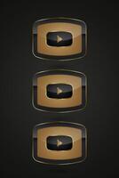 Set of premuim Black Golden Play icons, buttons with golden frame illustration, three playing sleek banner , modern play graphic button design vector
