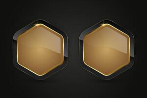 Two Luxury hexagon shapes with gold stoked and Black button, Set of two premium web buttons illustration graphic design vector