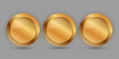 Set of three Premium circle buttons with Black and golden frame illustration, three sleek, modern graphic design vector