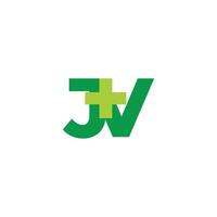 letters jv green plus medical simple logo vector