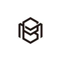 letter mb linked 3d flat hexagonal logo vector