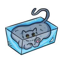Cats are liquid. Cute and adorable gray cat in transparent container colorful illustration isolated on square white background. Simple flat outlined cartoon art styled drawing. vector