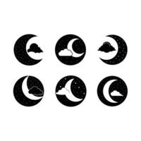 Crescent Moon and Linocut Silhouette Design vector