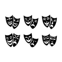 Classic Comedy and Tragedy Masks - and Linocut Silhouette Design vector