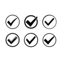Check Mark in Circle Linocut Silhouette Design vector