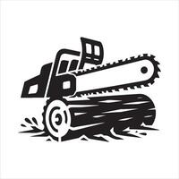 Chainsaw cutting silhouette EPS file vector