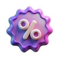 Gradient badge with percentage symbolizing discount 3d icon isolated png