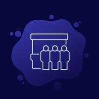 booth, exhibition stand line icon with people vector