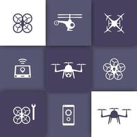 Drones, quadrocopters, copters icons vector