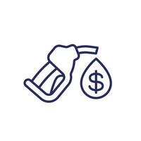 Fuel pump nozzle, petrol price line icon vector