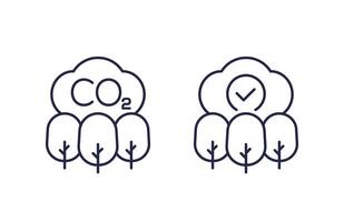 co2, carbon offset line icons on white vector