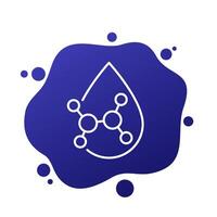 Acid molecule line icon with a drop, vector